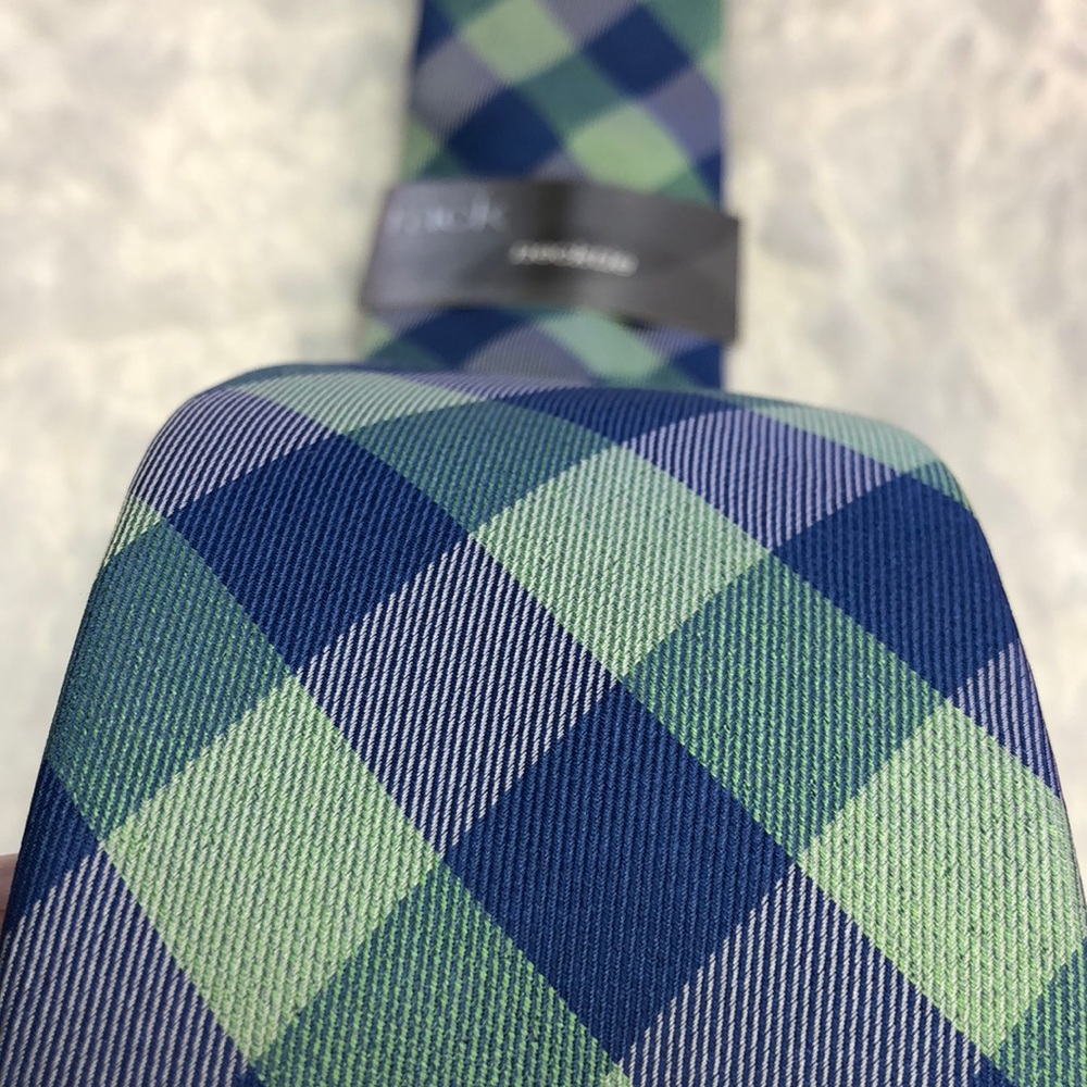 NWT 100% Silk Blue and Green Checkered Tie - Picture 5 of 5